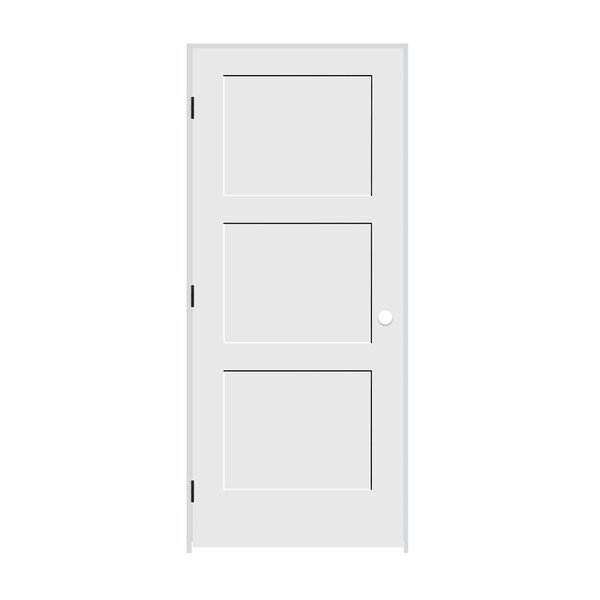 Trimlite 28"x84"x13/8" Primed 3Panel Equal Panel Interior Shaker 49/16" RH Prehung Door Black Hinges 2470pri8433RH1D4916